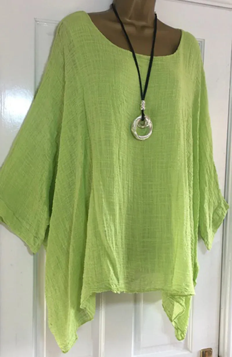 Womens Batwing Sleeve Solid Color Loose O-Neck 3/4 Sleeve Casual Elegance Blouse Ladies Top