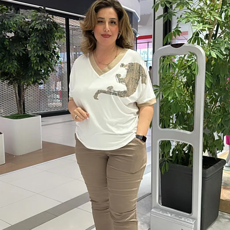 Women's Casual Elegant Printed V-Neck Top