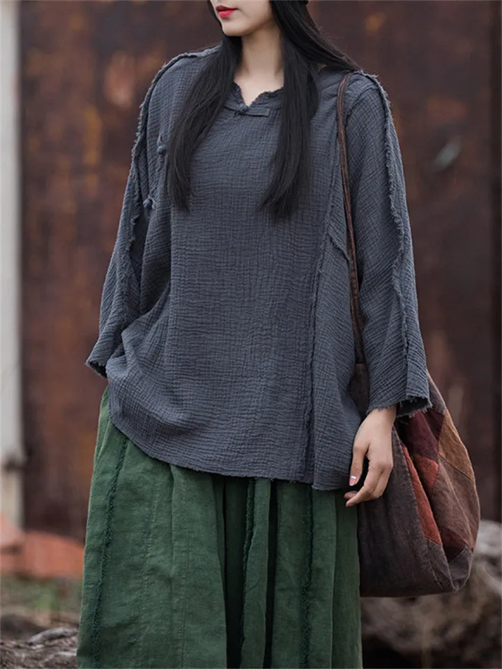 Women's Loose Comfy Batwing Sleeve Chinese Style Shirts