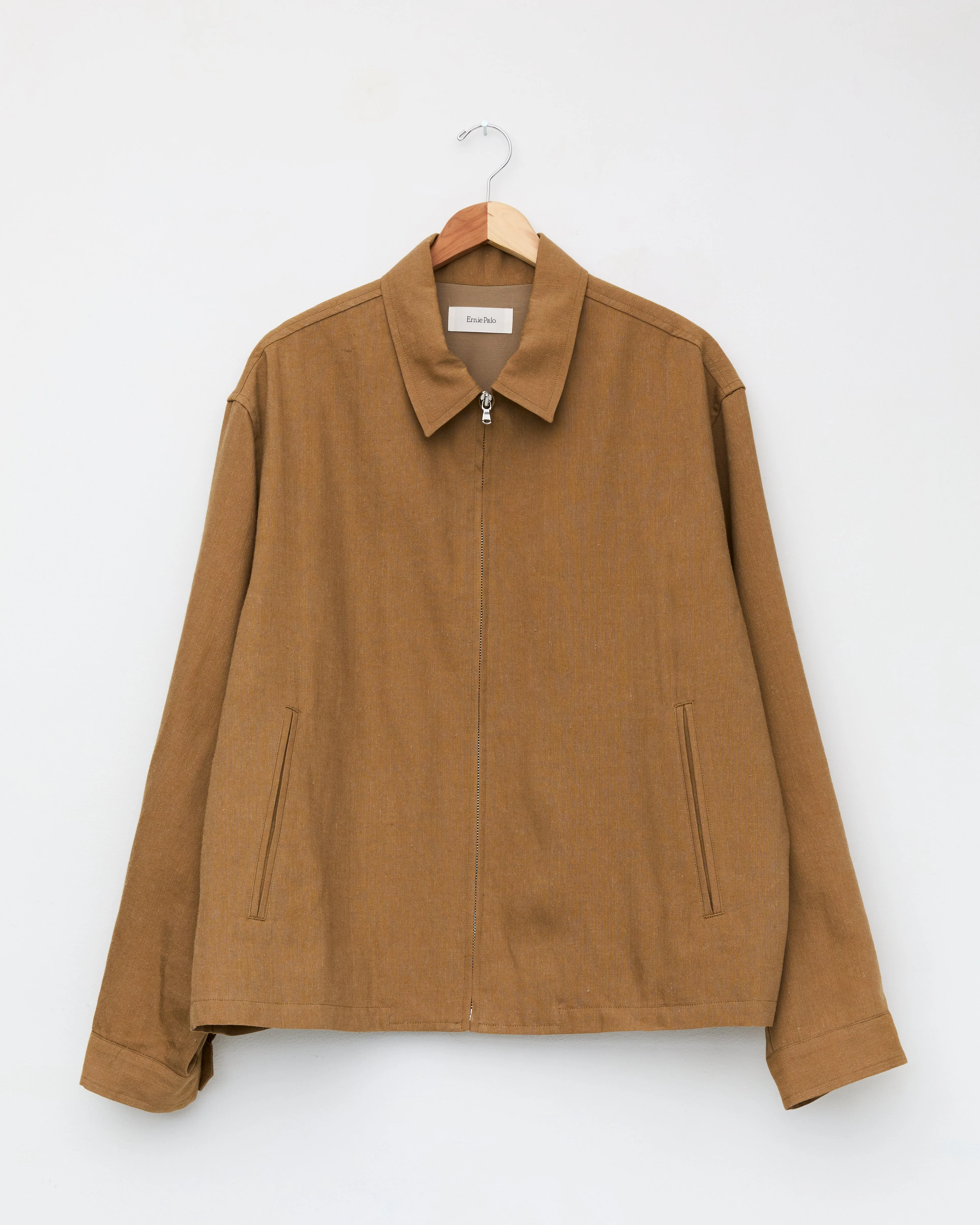 Wool Linen Zip Blouson, Beige