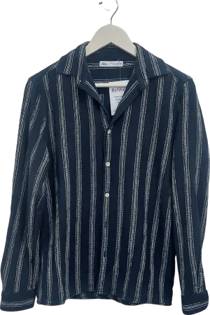 ZARA Blue Textured Stripe Shirt UK S