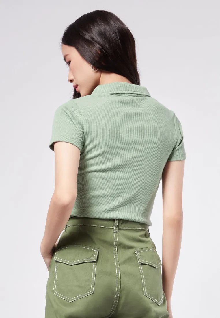 Zipped Polo Collar Top