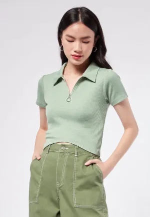 Zipped Polo Collar Top