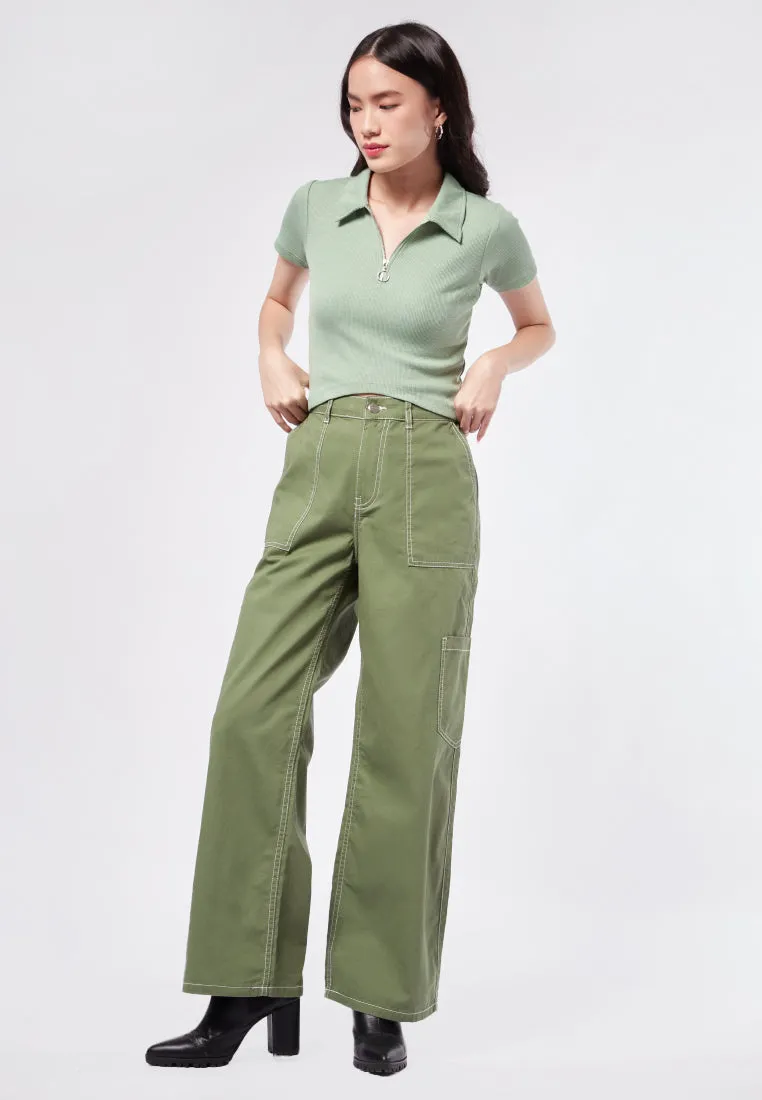 Zipped Polo Collar Top
