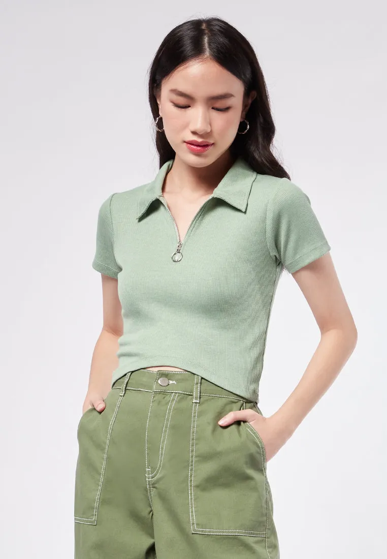 Zipped Polo Collar Top